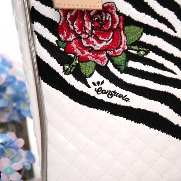 Consuela Michelle Patent and Natural Leather Embroidered Classic Tote Bag NWT - Picture 4 of 13